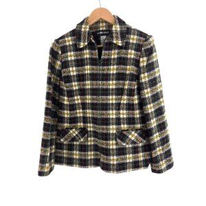 Sag Harbor Plaid Tweed Boucle Zip Front Blazer Jacket Lined Size 10 Office Work